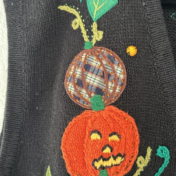 Bobbie Brooks Halloween Vest Vtg 90s Jack-o-Lantern Plaid Pumpkin Embroidery 22W - Picture 6 of 10